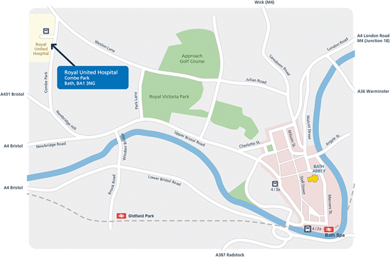 Map of hospital location in Bath
