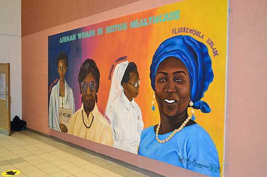 Mural celebrating Afric women in healthcare