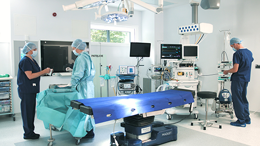 The Sulis Orthopaedic Centre operating theatre with staff in scrubs setting up for an operation