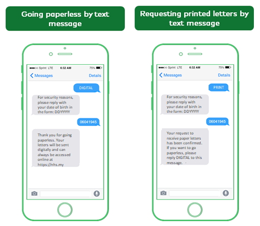 Graphic showing how to set your print preferences by text message